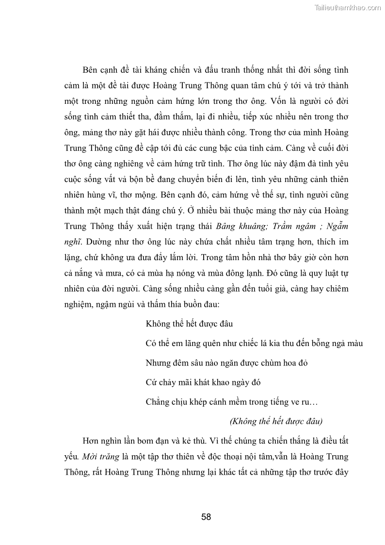 Luận văn thạc sĩ văn học Phong cách nghệ thuật thơ Hoàng Trung Thông - 5 Trang 60