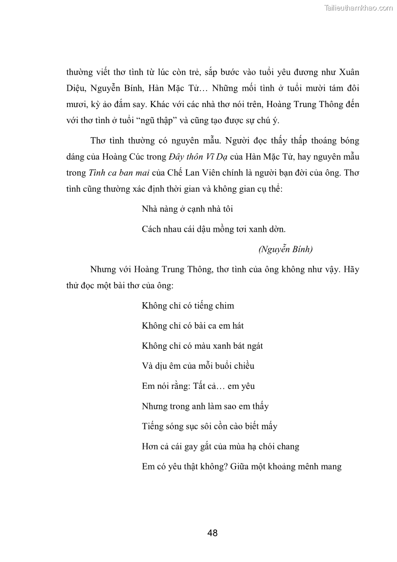 Luận văn thạc sĩ văn học Phong cách nghệ thuật thơ Hoàng Trung Thông - 5 Trang 50