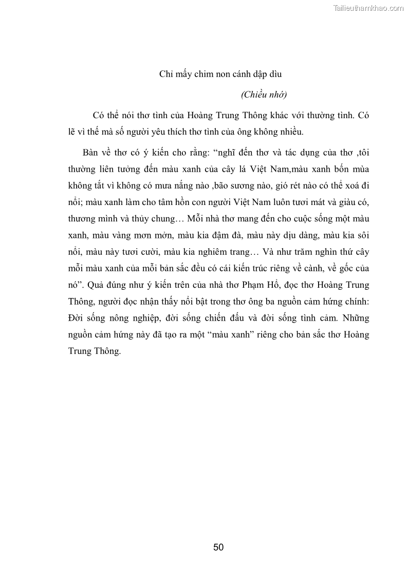 Luận văn thạc sĩ văn học Phong cách nghệ thuật thơ Hoàng Trung Thông - 5 Trang 52