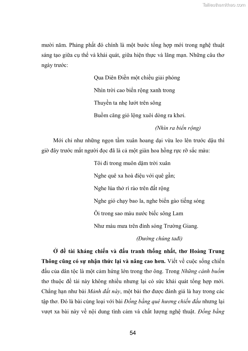 Luận văn thạc sĩ văn học Phong cách nghệ thuật thơ Hoàng Trung Thông - 5 Trang 56