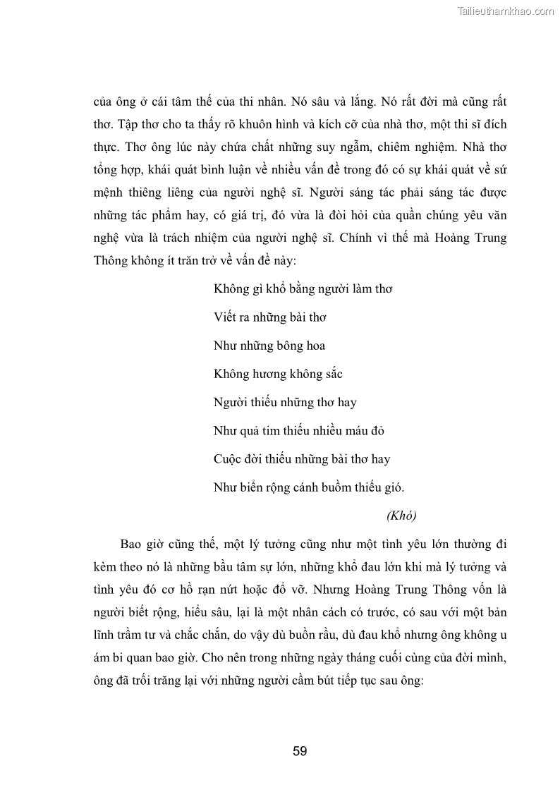 Luận văn thạc sĩ văn học Phong cách nghệ thuật thơ Hoàng Trung Thông - 6 Trang 61