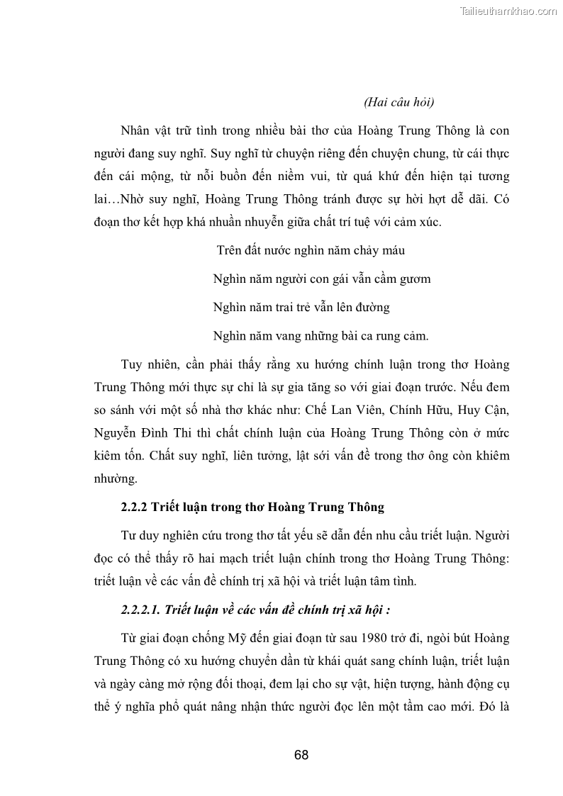 Luận văn thạc sĩ văn học Phong cách nghệ thuật thơ Hoàng Trung Thông - 6 Trang 70