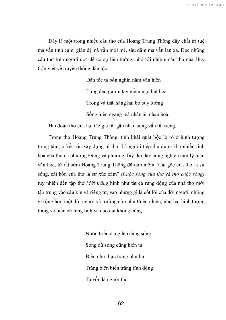 Luận văn thạc sĩ văn học Phong cách nghệ thuật thơ Hoàng Trung Thông - 6 Trang 64
