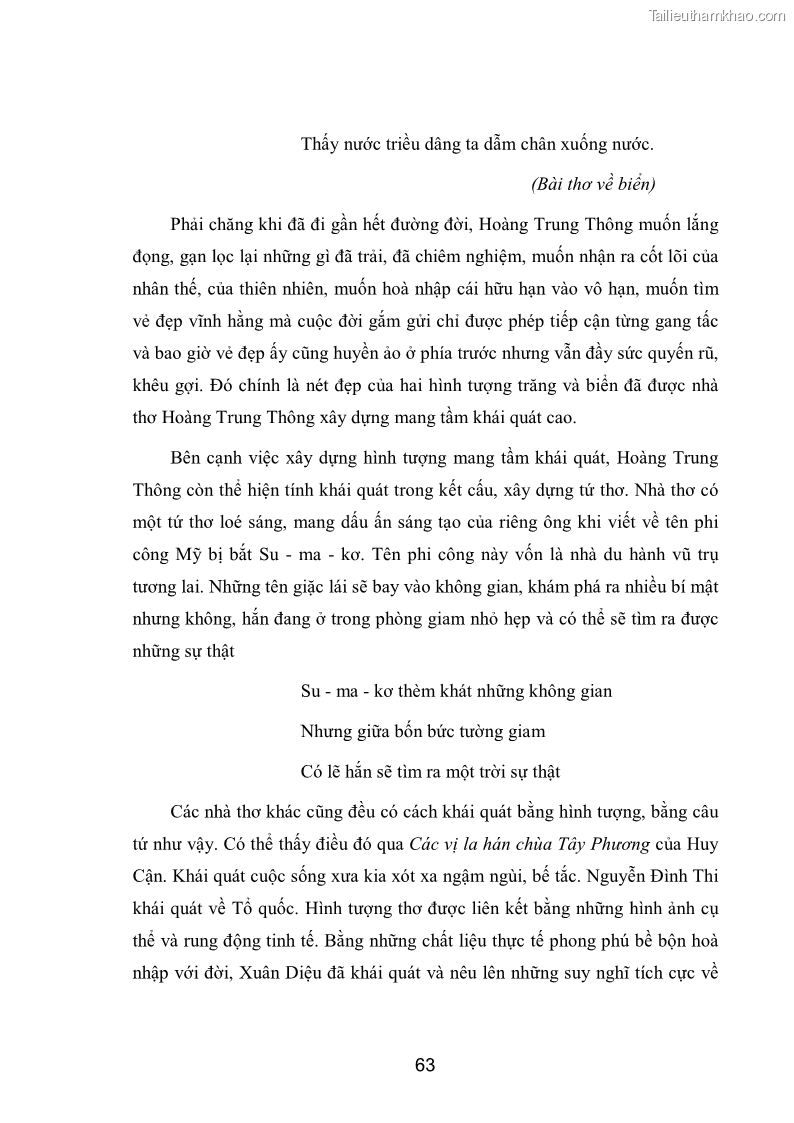 Luận văn thạc sĩ văn học Phong cách nghệ thuật thơ Hoàng Trung Thông - 6 Trang 65