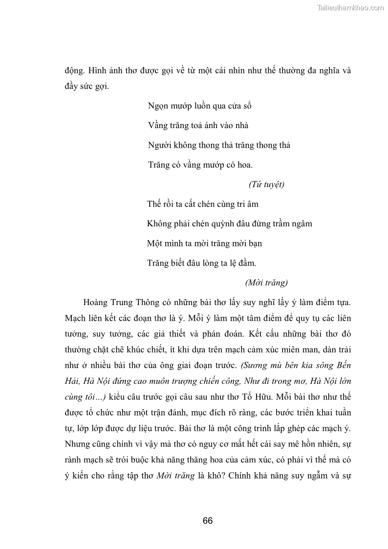 Luận văn thạc sĩ văn học Phong cách nghệ thuật thơ Hoàng Trung Thông - 6 Trang 68