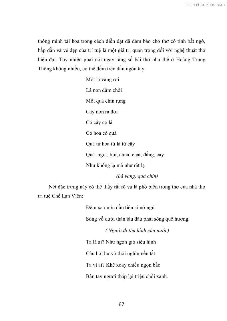 Luận văn thạc sĩ văn học Phong cách nghệ thuật thơ Hoàng Trung Thông - 6 Trang 69