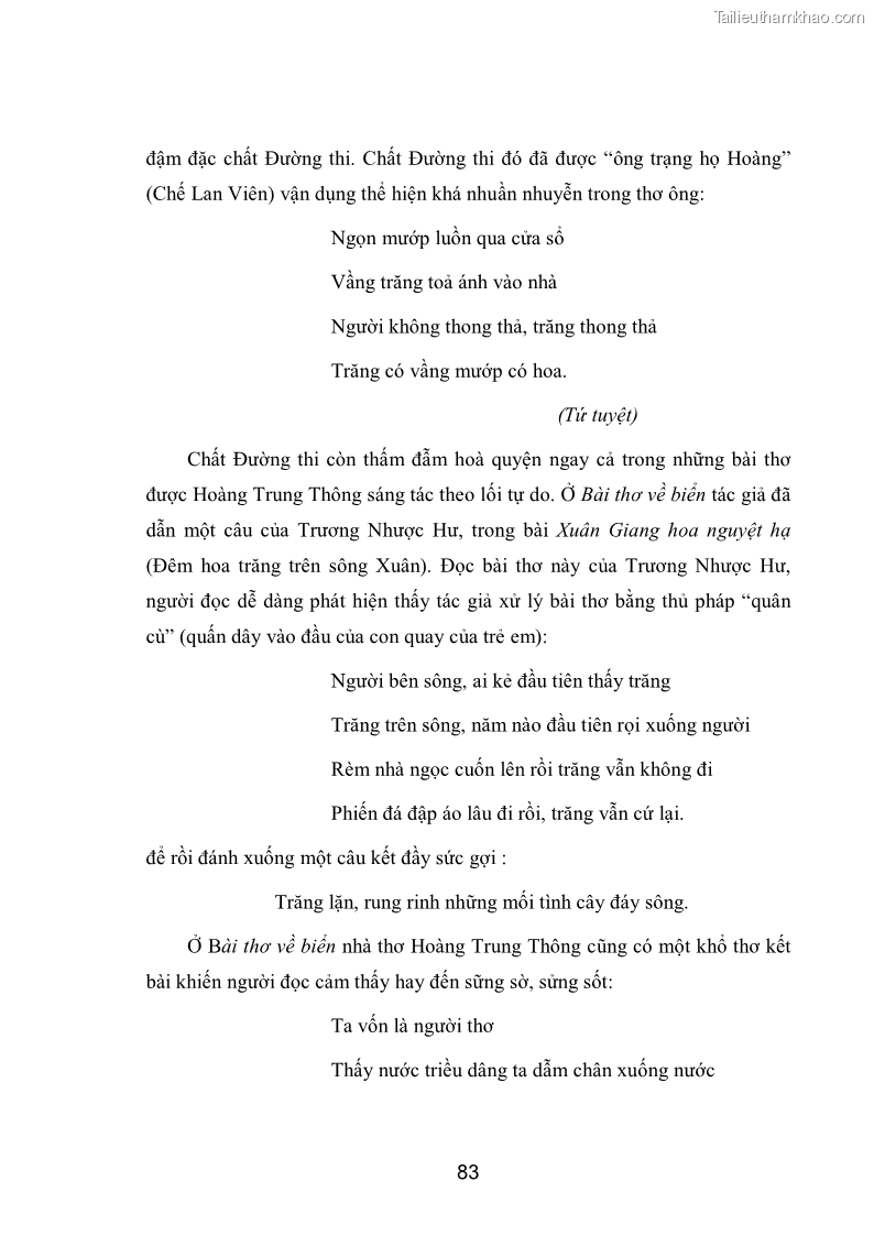 Luận văn thạc sĩ văn học Phong cách nghệ thuật thơ Hoàng Trung Thông - 8 Trang 85