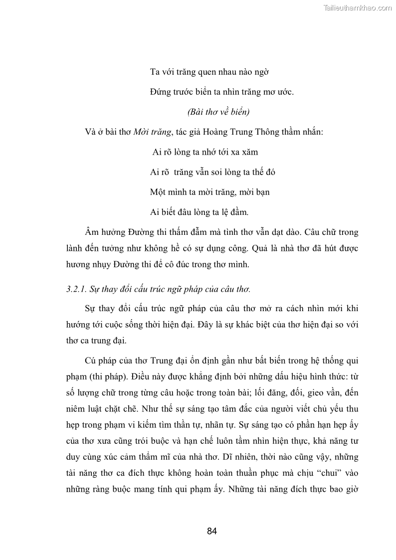 Luận văn thạc sĩ văn học Phong cách nghệ thuật thơ Hoàng Trung Thông - 8 Trang 86