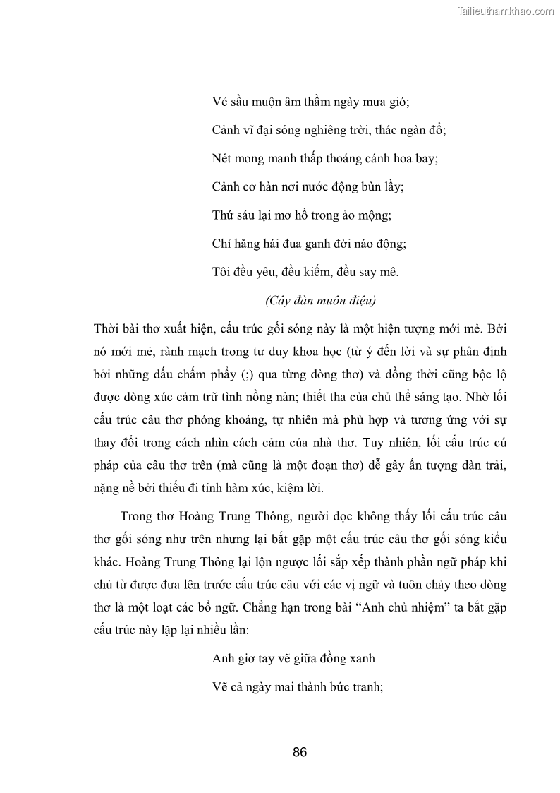 Luận văn thạc sĩ văn học Phong cách nghệ thuật thơ Hoàng Trung Thông - 8 Trang 88