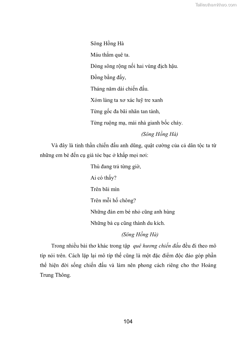 Luận văn thạc sĩ văn học Phong cách nghệ thuật thơ Hoàng Trung Thông - 9 Trang 106