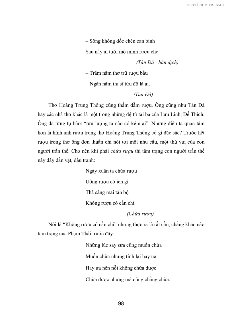 Luận văn thạc sĩ văn học Phong cách nghệ thuật thơ Hoàng Trung Thông - 9 Trang 100