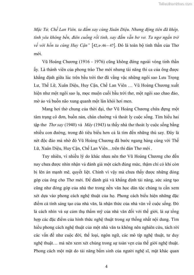Luận văn thạc sĩ văn học Phong cách nghệ thuật thơ Vũ Hoàng Chương - 1 Trang 5