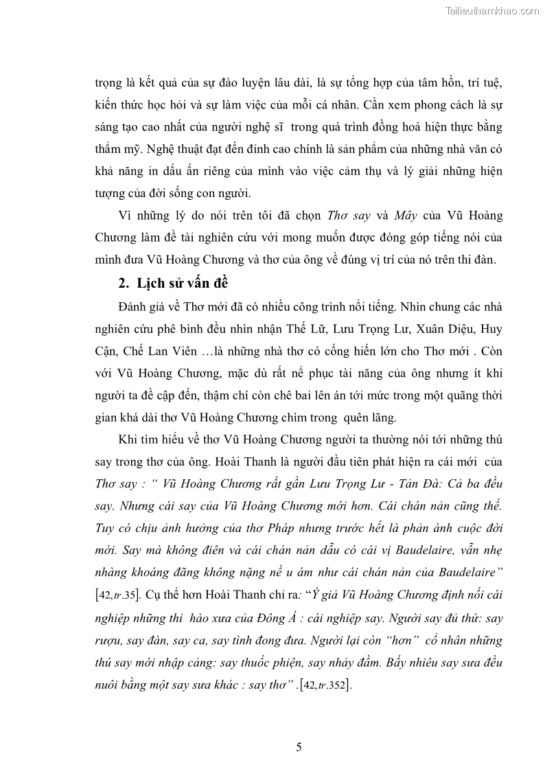 Luận văn thạc sĩ văn học Phong cách nghệ thuật thơ Vũ Hoàng Chương - 1 Trang 6