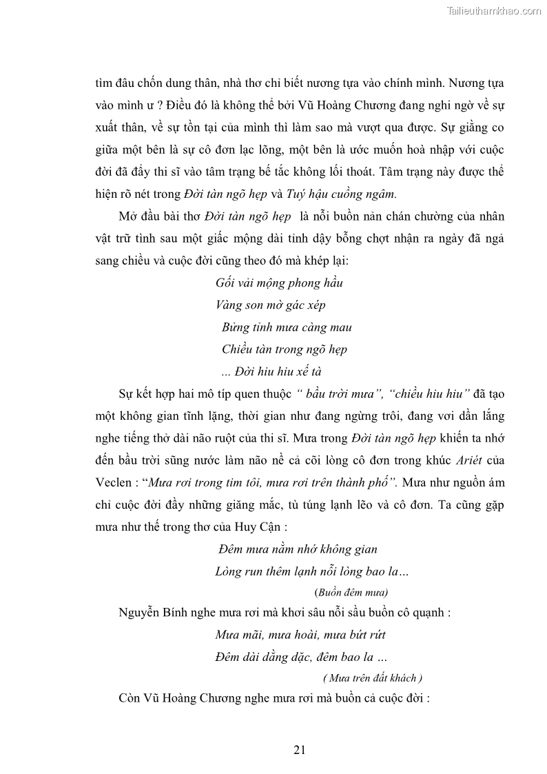 Luận văn thạc sĩ văn học Phong cách nghệ thuật thơ Vũ Hoàng Chương - 2 Trang 22