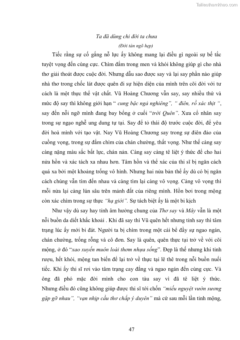 Luận văn thạc sĩ văn học Phong cách nghệ thuật thơ Vũ Hoàng Chương - 4 Trang 48