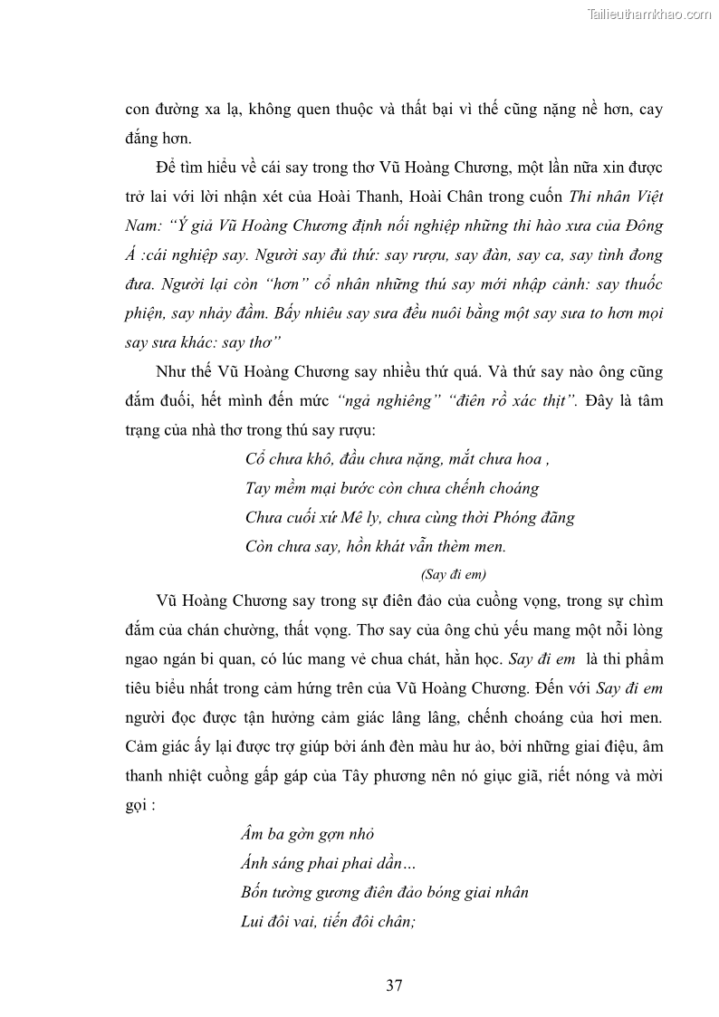 Luận văn thạc sĩ văn học Phong cách nghệ thuật thơ Vũ Hoàng Chương - 4 Trang 38