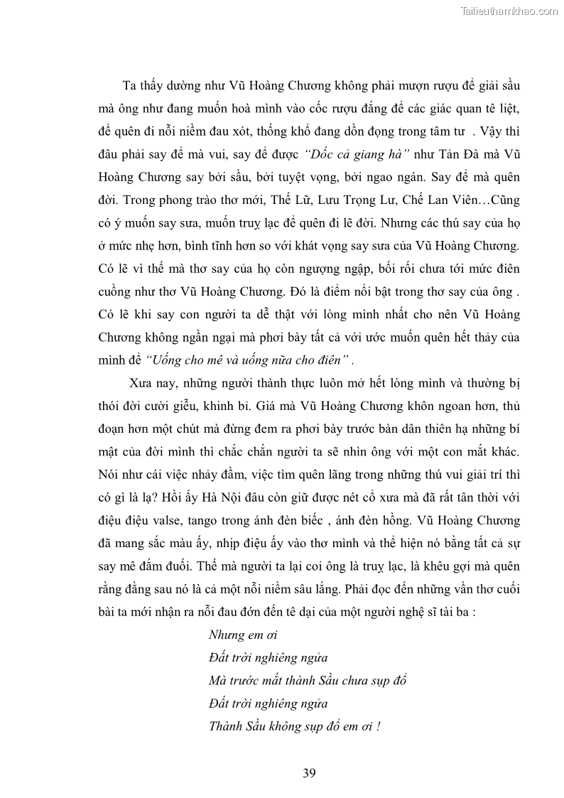 Luận văn thạc sĩ văn học Phong cách nghệ thuật thơ Vũ Hoàng Chương - 4 Trang 40