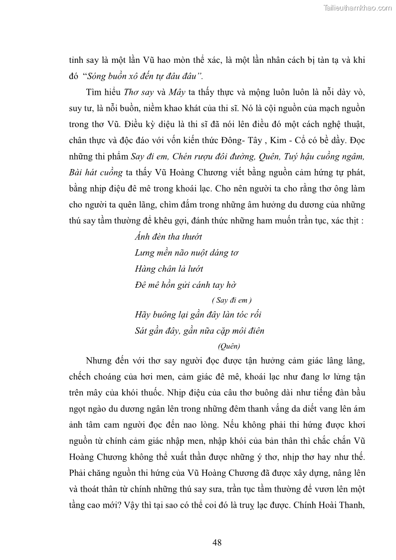 Luận văn thạc sĩ văn học Phong cách nghệ thuật thơ Vũ Hoàng Chương - 5 Trang 49