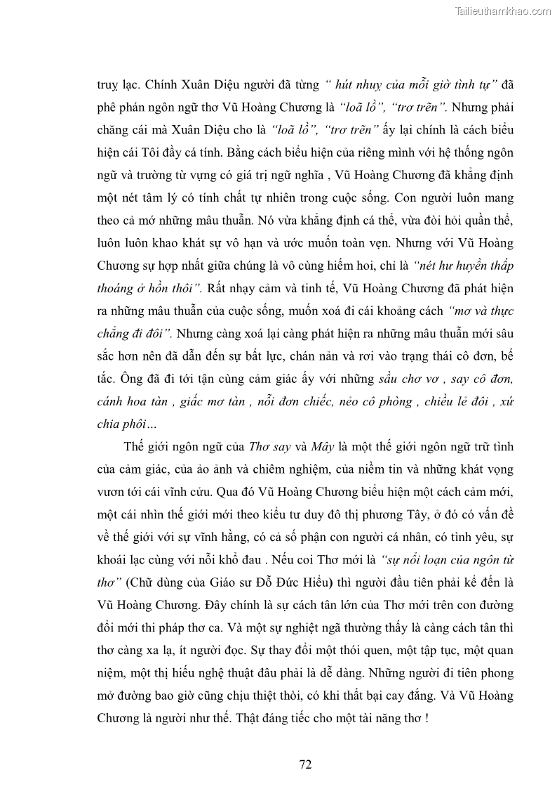 Luận văn thạc sĩ văn học Phong cách nghệ thuật thơ Vũ Hoàng Chương - 7 Trang 73