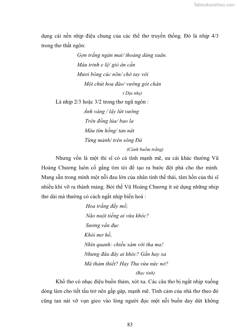 Luận văn thạc sĩ văn học Phong cách nghệ thuật thơ Vũ Hoàng Chương - 7 Trang 84