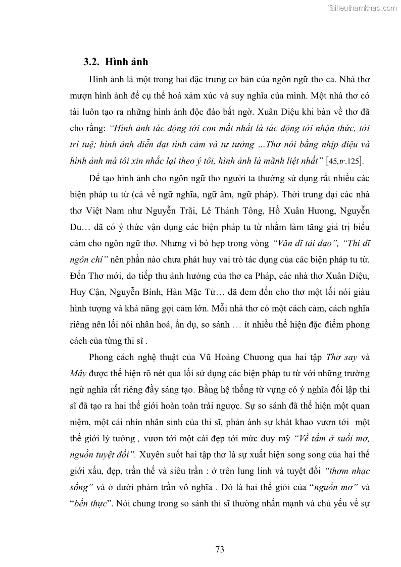 Luận văn thạc sĩ văn học Phong cách nghệ thuật thơ Vũ Hoàng Chương - 7 Trang 74