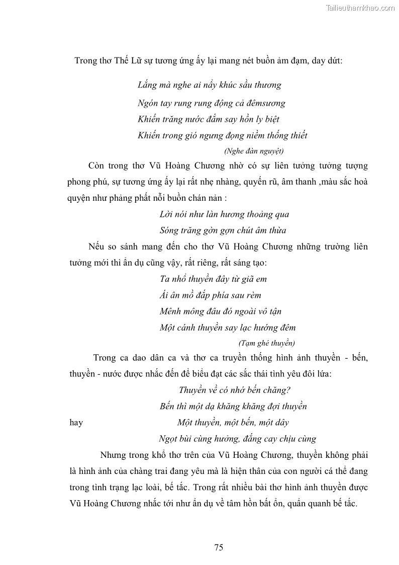 Luận văn thạc sĩ văn học Phong cách nghệ thuật thơ Vũ Hoàng Chương - 7 Trang 76