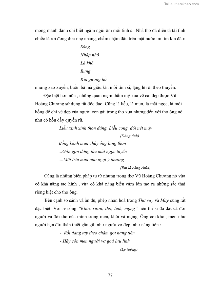 Luận văn thạc sĩ văn học Phong cách nghệ thuật thơ Vũ Hoàng Chương - 7 Trang 78