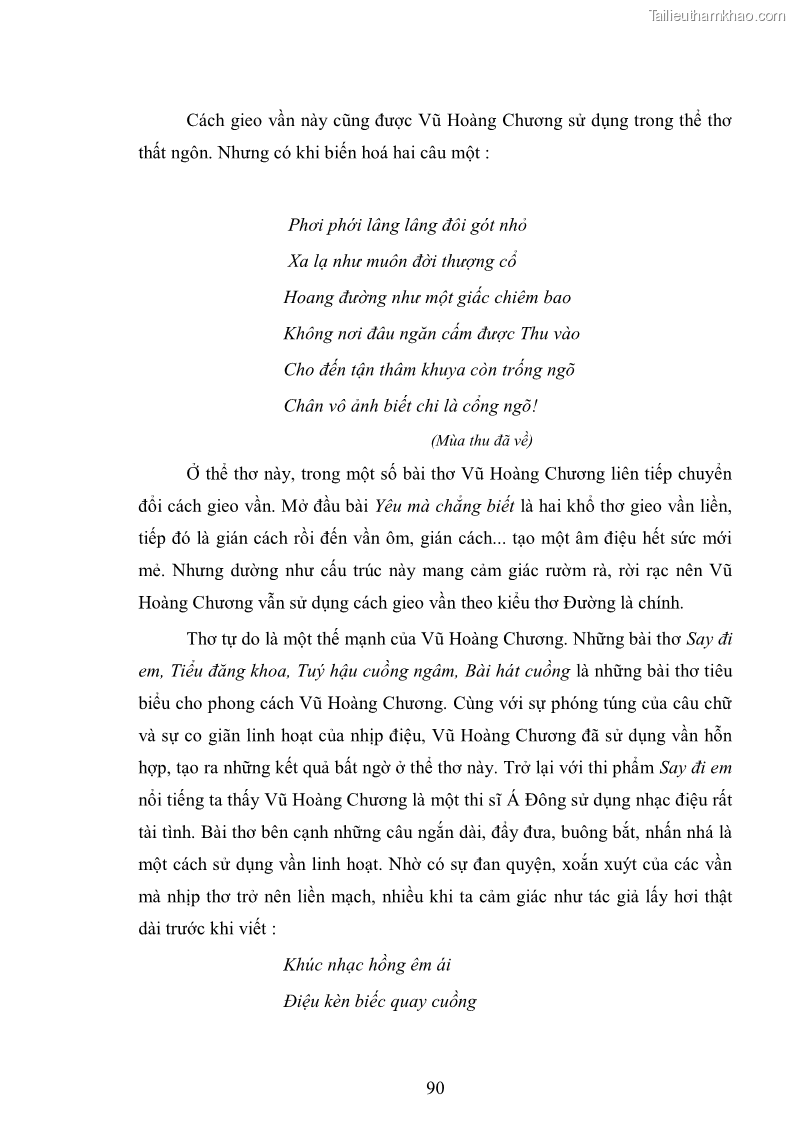 Luận văn thạc sĩ văn học Phong cách nghệ thuật thơ Vũ Hoàng Chương - 8 Trang 91