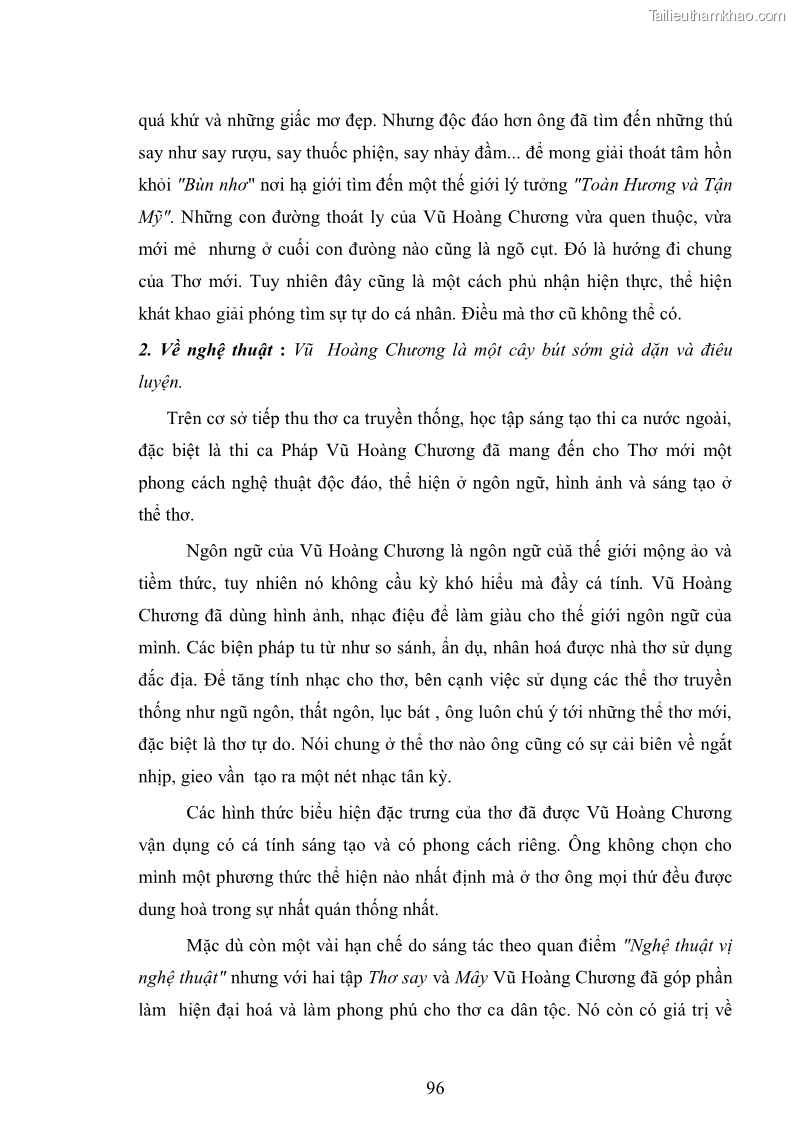 Luận văn thạc sĩ văn học Phong cách nghệ thuật thơ Vũ Hoàng Chương - 9 Trang 97