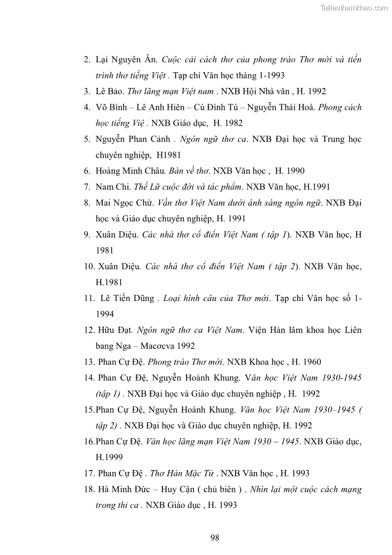 Luận văn thạc sĩ văn học Phong cách nghệ thuật thơ Vũ Hoàng Chương - 9 Trang 99