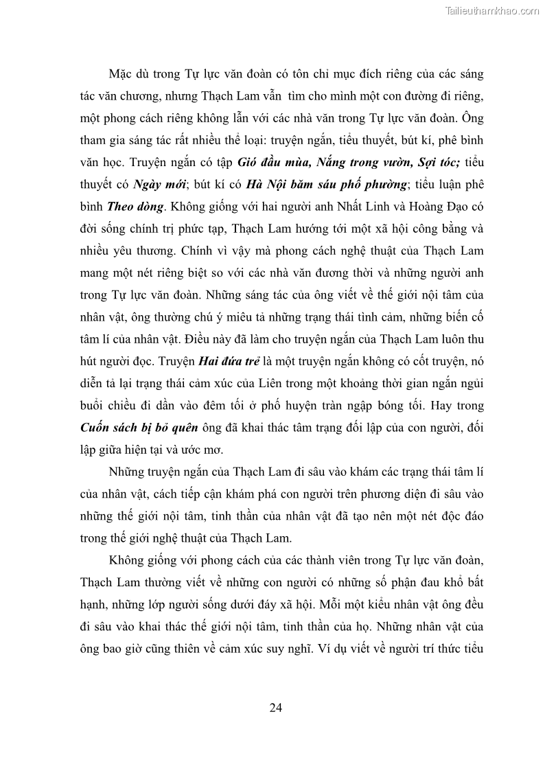Luận văn thạc sĩ văn học Phong cách nghệ thuật truyện ngắn Thạch Lam - 3 Trang 26