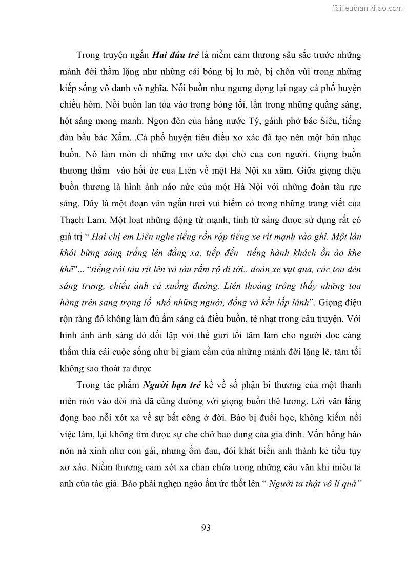 Luận văn thạc sĩ văn học Phong cách nghệ thuật truyện ngắn Thạch Lam - 8 Trang 95