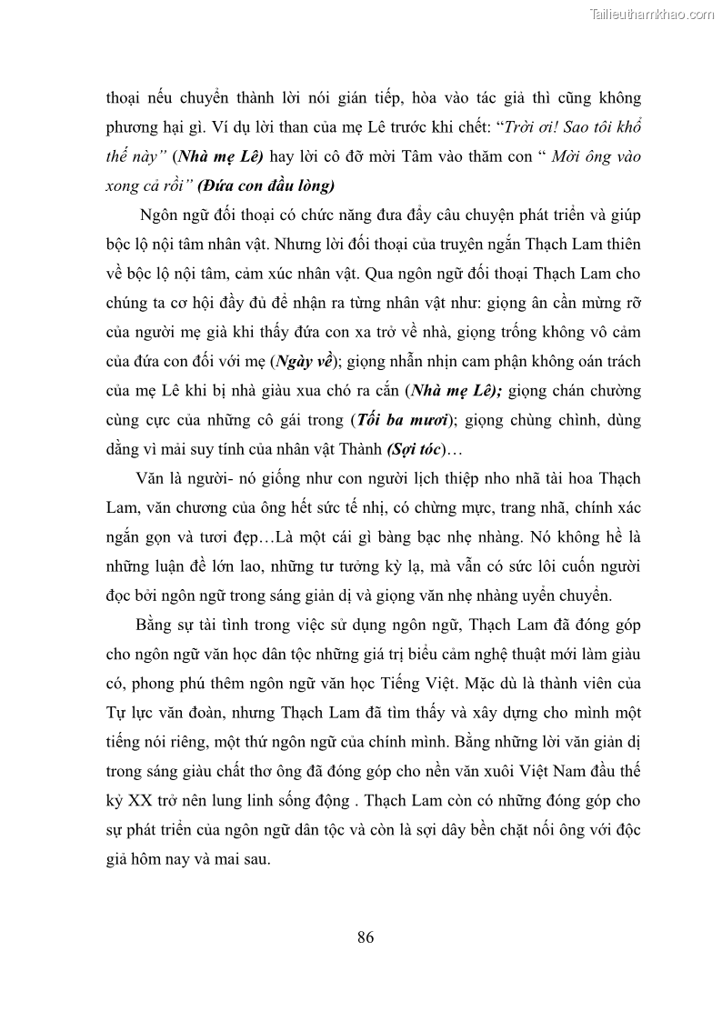 Luận văn thạc sĩ văn học Phong cách nghệ thuật truyện ngắn Thạch Lam - 8 Trang 88