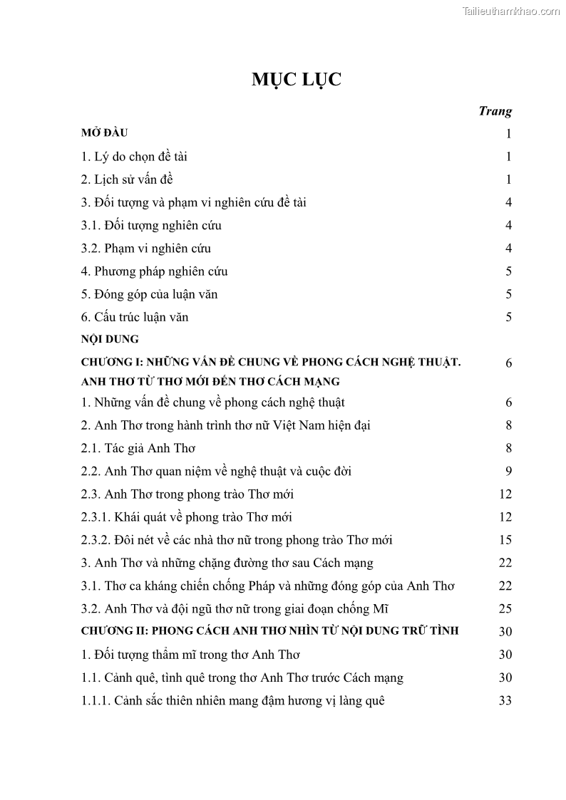 Luận văn thạc sĩ văn học Phong cách thơ Anh Thơ - 1 Trang 3