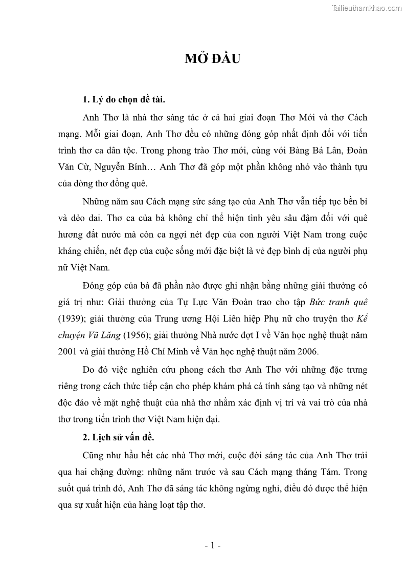 Luận văn thạc sĩ văn học Phong cách thơ Anh Thơ - 1 Trang 6