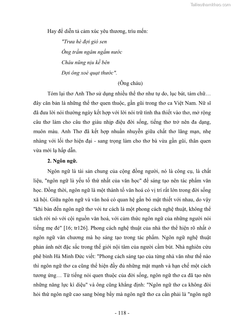 Luận văn thạc sĩ văn học Phong cách thơ Anh Thơ - 11 Trang 123
