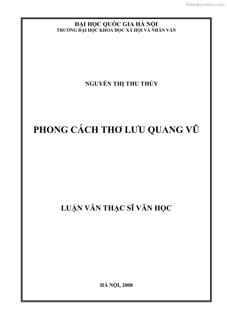 Luận văn thạc sĩ văn học Phong cách thơ Lưu Quang Vũ - 1 Trang 1