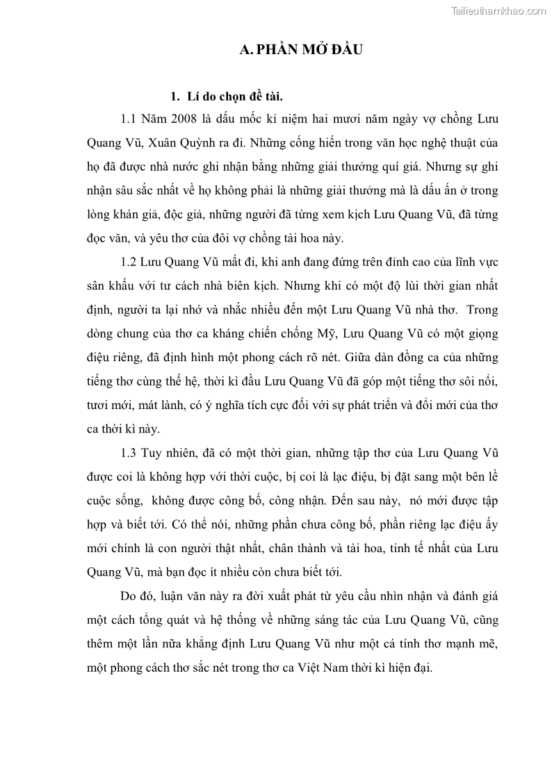 Luận văn thạc sĩ văn học Phong cách thơ Lưu Quang Vũ - 1 Trang 4