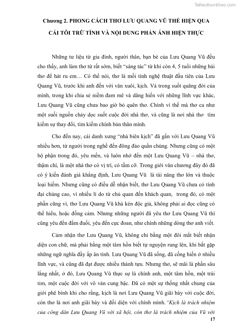 Luận văn thạc sĩ văn học Phong cách thơ Lưu Quang Vũ - 2 Trang 21