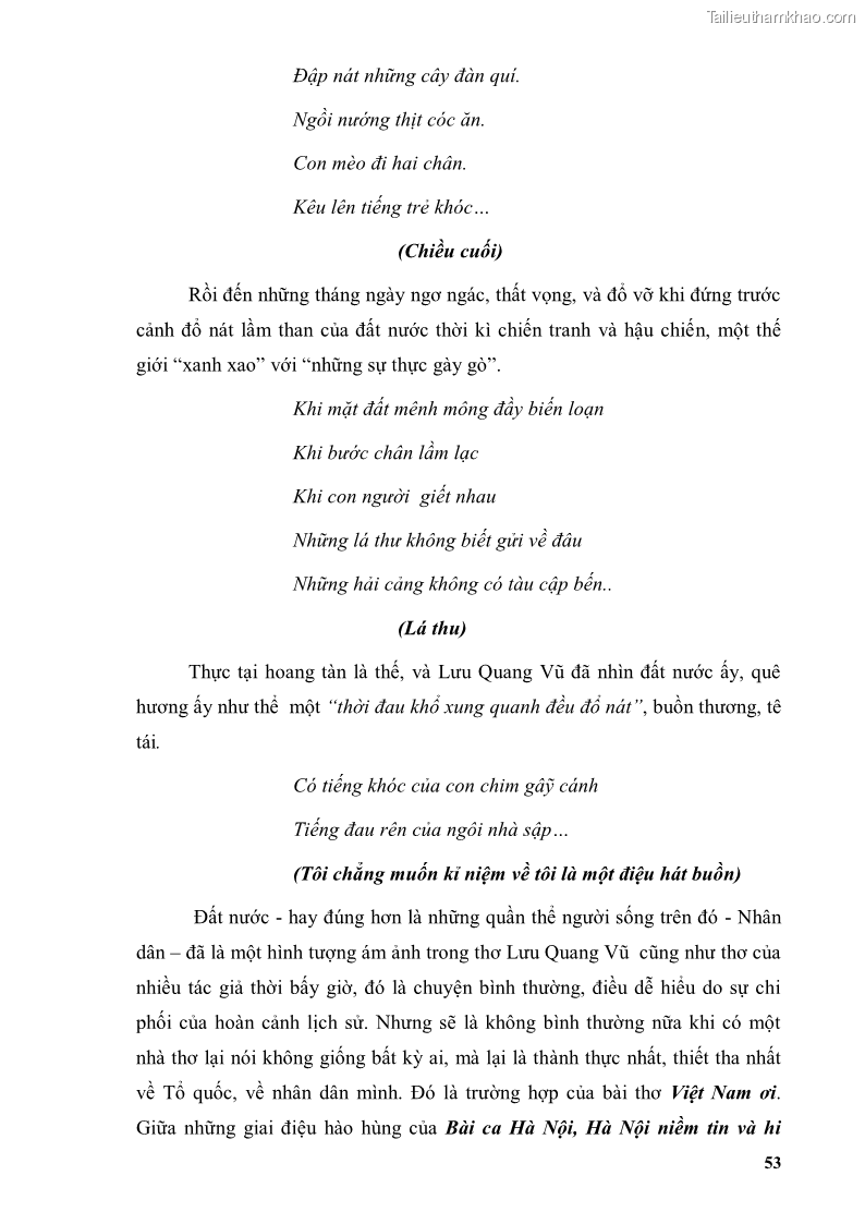 Luận văn thạc sĩ văn học Phong cách thơ Lưu Quang Vũ - 5 Trang 57