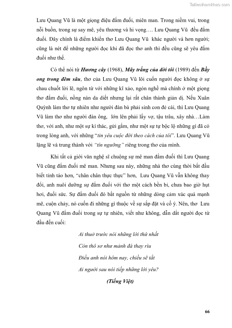 Luận văn thạc sĩ văn học Phong cách thơ Lưu Quang Vũ - 6 Trang 70