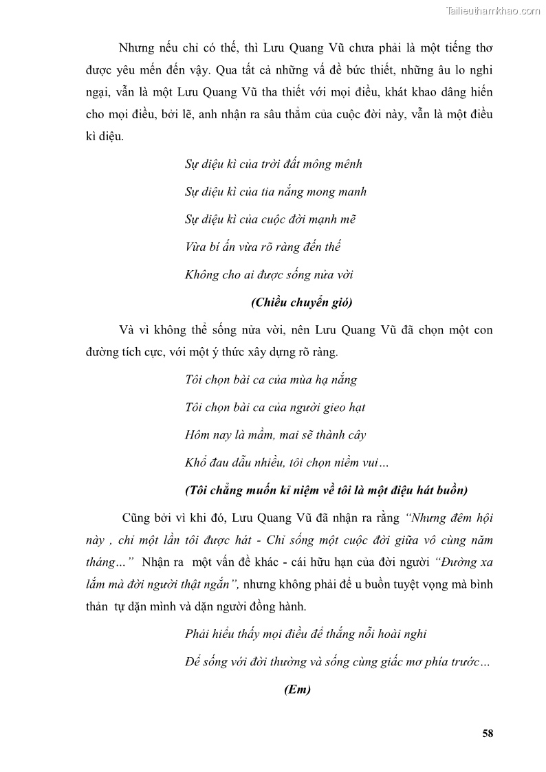 Luận văn thạc sĩ văn học Phong cách thơ Lưu Quang Vũ - 6 Trang 62