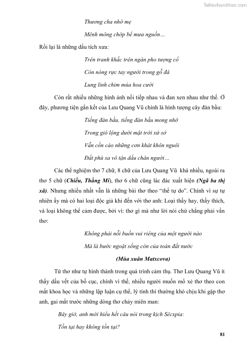 Luận văn thạc sĩ văn học Phong cách thơ Lưu Quang Vũ - 8 Trang 85