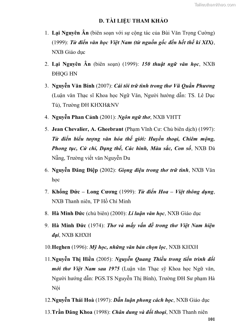 Luận văn thạc sĩ văn học Phong cách thơ Lưu Quang Vũ - 9 Trang 105