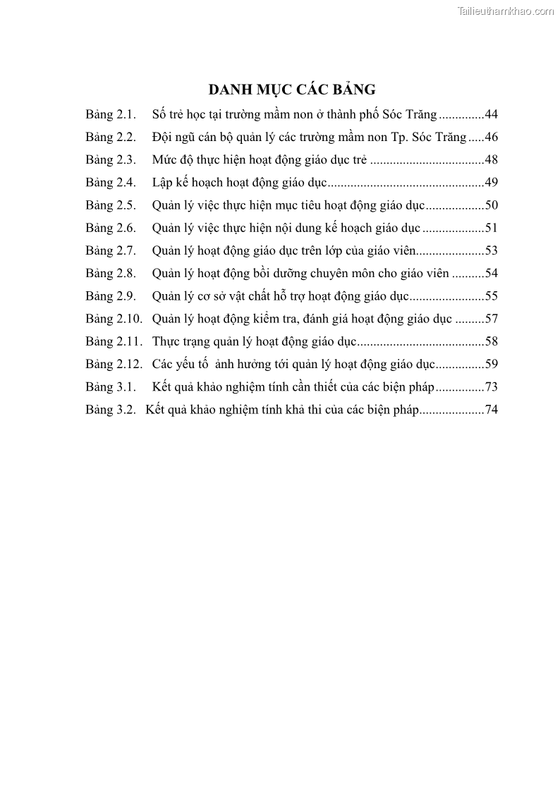 Luận văn thạc sĩ khoa học giáo dục Quản lý hoạt động giáo dục trong trường mầm non tại thành phố Sóc Trăng - 1 Trang 10