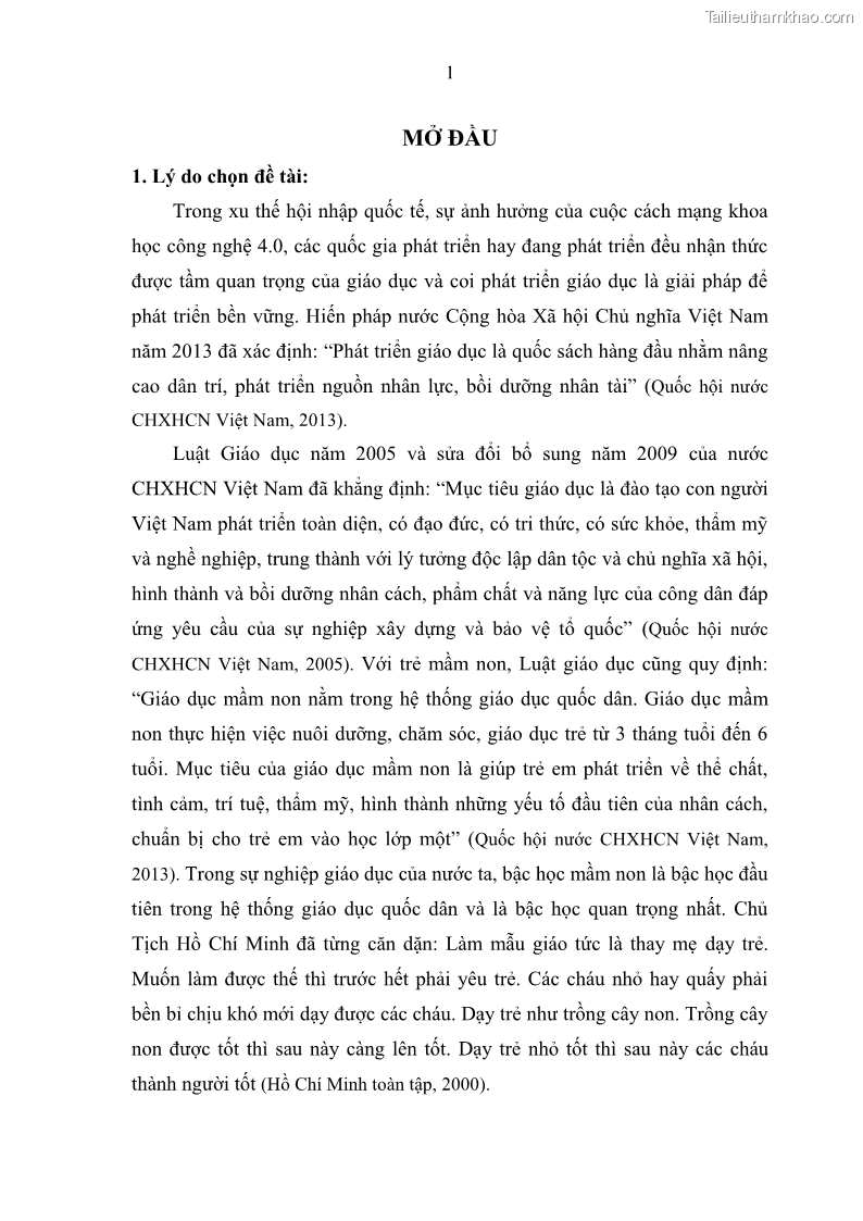 Luận văn thạc sĩ khoa học giáo dục Quản lý hoạt động giáo dục trong trường mầm non tại thành phố Sóc Trăng - 1 Trang 12