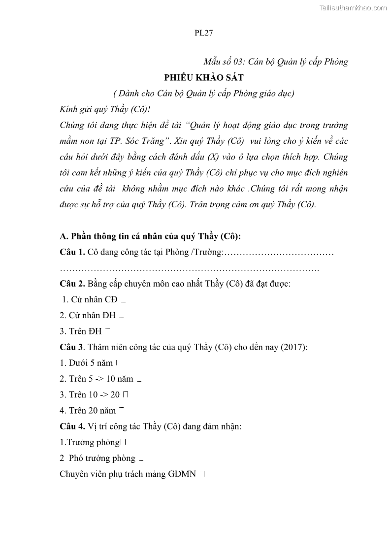 Luận văn thạc sĩ khoa học giáo dục Quản lý hoạt động giáo dục trong trường mầm non tại thành phố Sóc Trăng - 11 Trang 121