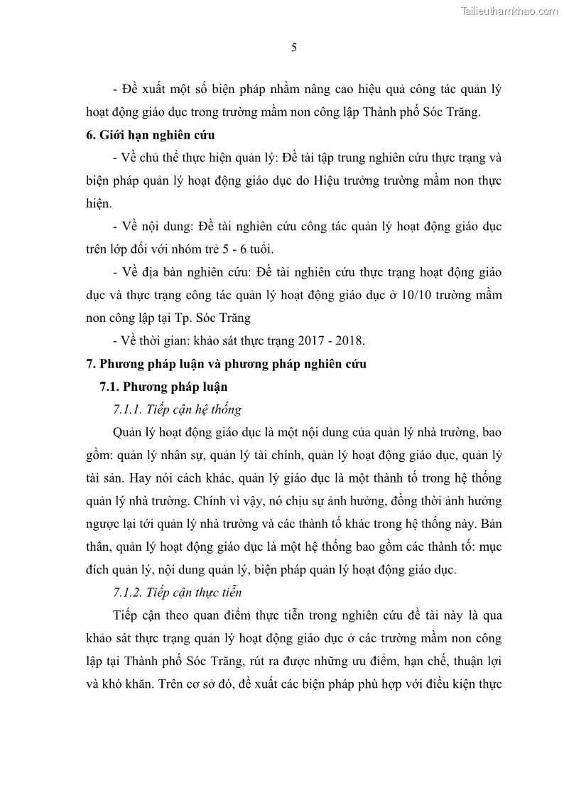 Luận văn thạc sĩ khoa học giáo dục Quản lý hoạt động giáo dục trong trường mầm non tại thành phố Sóc Trăng - 2 Trang 16