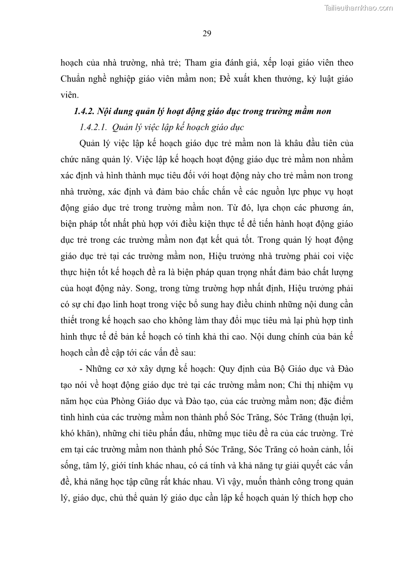 Luận văn thạc sĩ khoa học giáo dục Quản lý hoạt động giáo dục trong trường mầm non tại thành phố Sóc Trăng - 4 Trang 40