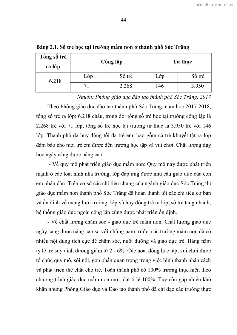 Luận văn thạc sĩ khoa học giáo dục Quản lý hoạt động giáo dục trong trường mầm non tại thành phố Sóc Trăng - 5 Trang 55
